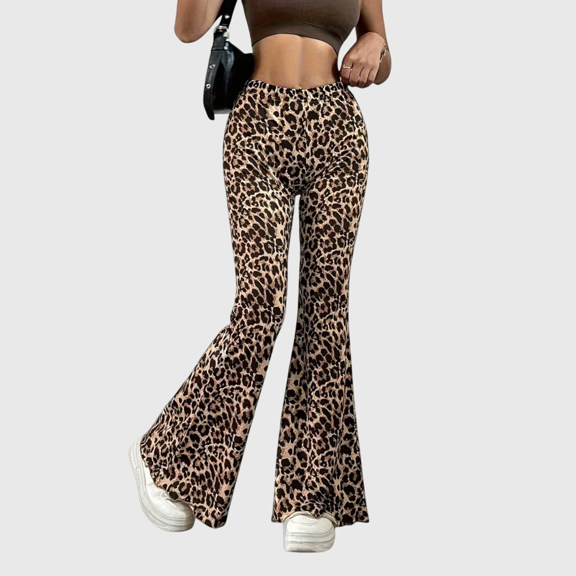 Kalhoty s bootcut leopardím vzorem