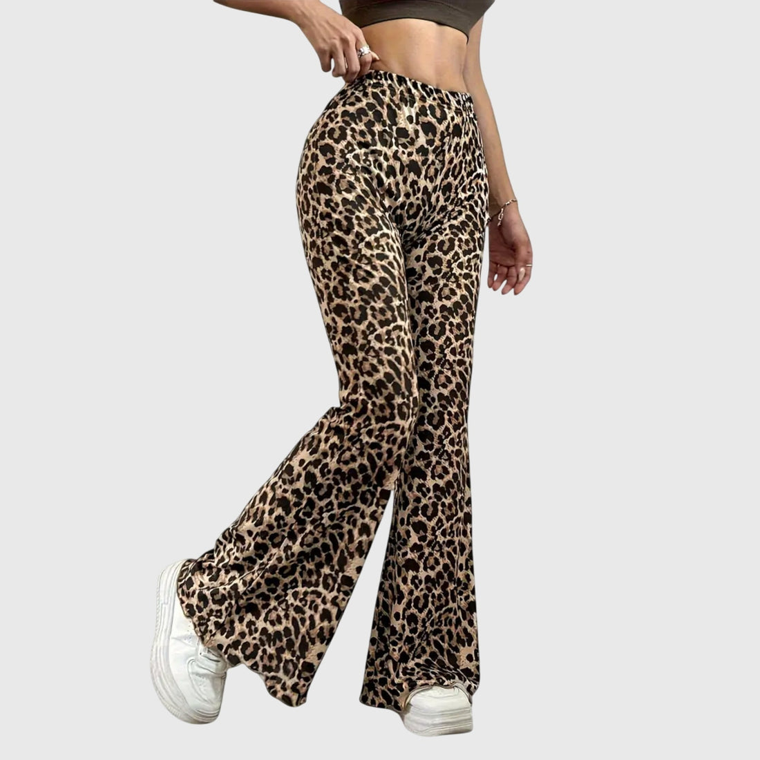 Kalhoty s bootcut leopardím vzorem